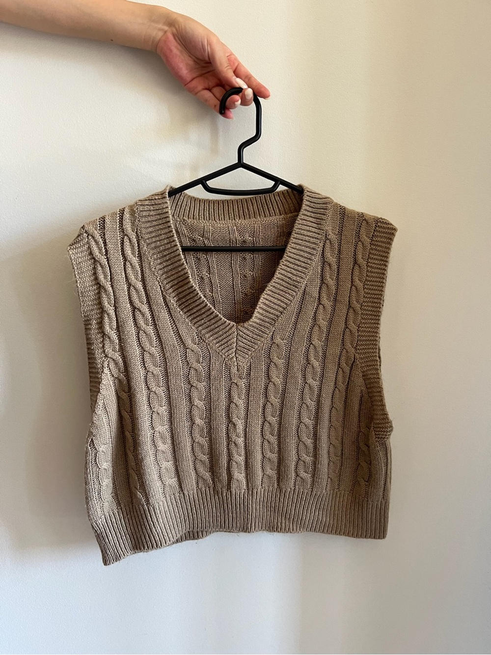 Cable Knit V-Neck Sweater Vest - Taupe